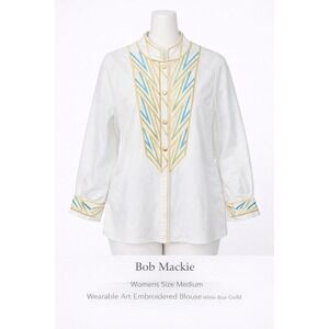Bob Mackie Wearable Art White Embroidered Jacket Mandarin Collar Womens Medium